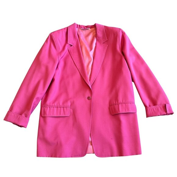 MaxMara Bright Pink Blazer Jacket Button-Down Wool Pockets Size 10 Women's - Picture 1 of 13